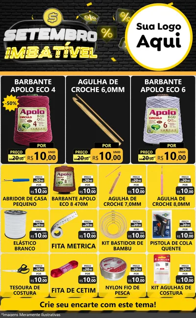 Modelo de Encarte para Encarte Grande com o tema Setembro Imbatível para Armarinho e Aviamentos