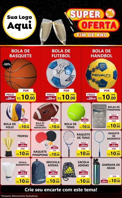 Modelo de Encarte para Encarte Grande com o tema Super Oferta Fim de Ano para Artigos Esportivos