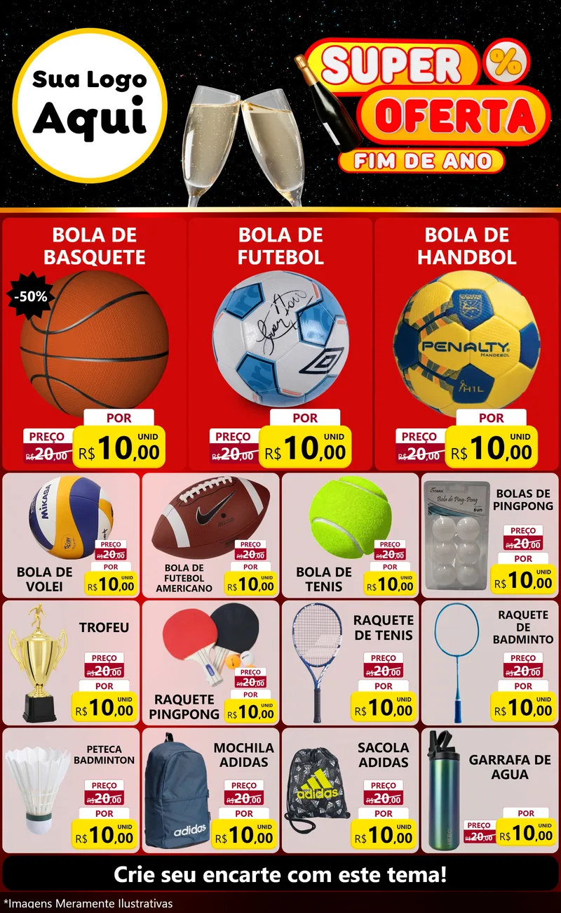 Modelo de Encarte para Encarte Grande com o tema Super Oferta Fim de Ano para Artigos Esportivos
