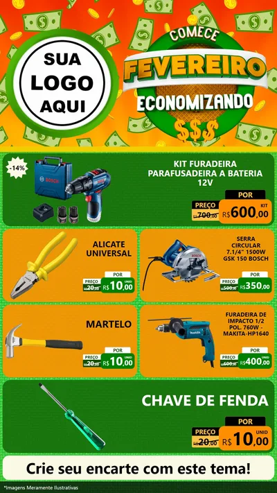 Modelo de TV para TV Vertical com o tema Comece Fevereiro Economizando para Maquinas e Ferramentas