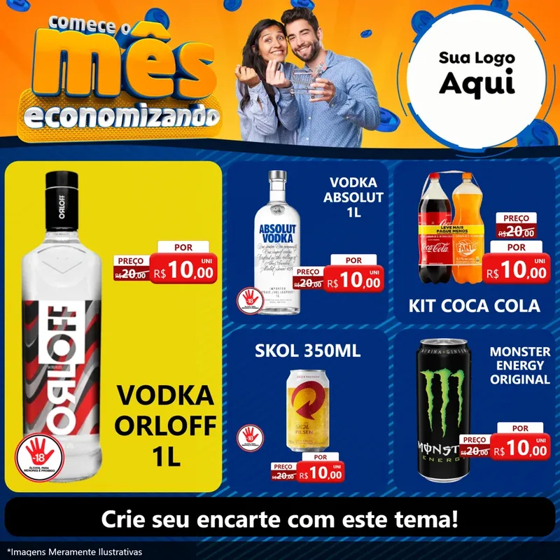 Modelo de Rede Social para Feed Facebook com o tema Comece O Mês Economizando para Distribuidora de bebidas