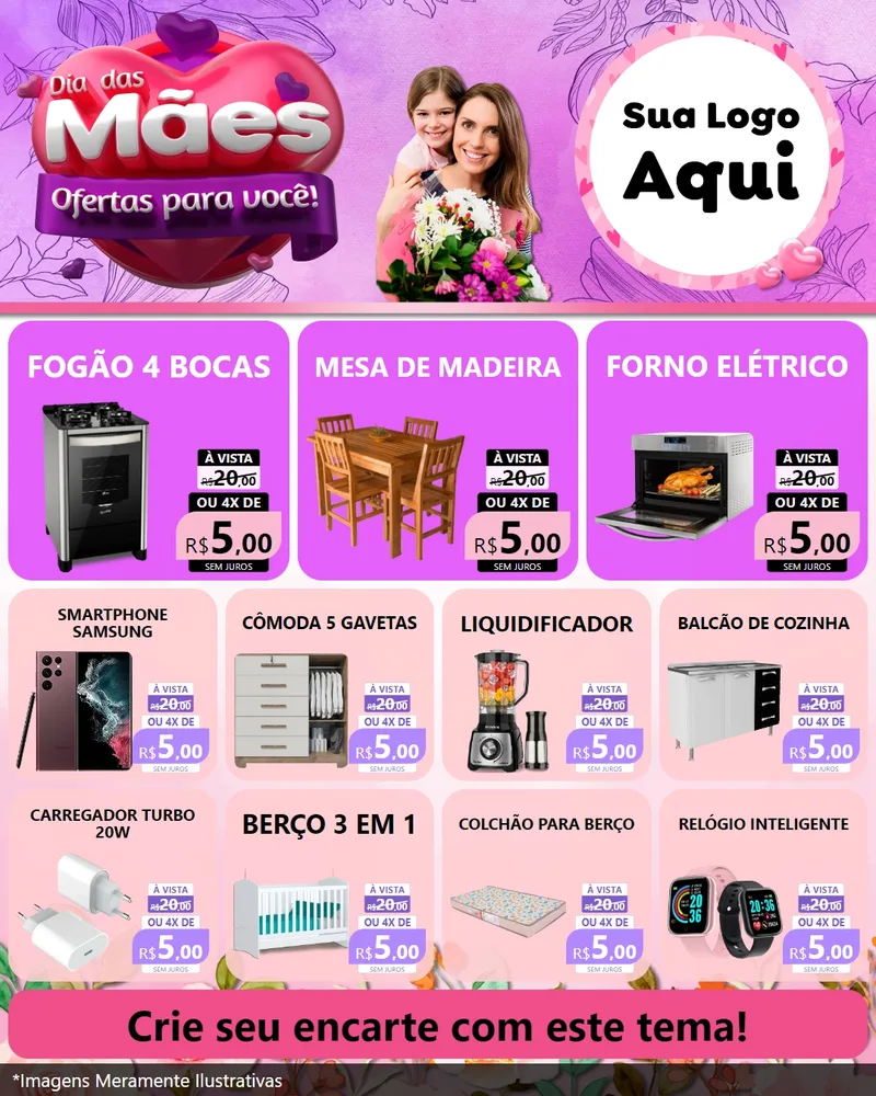 Modelo de Rede Social para Feed Instagram com o tema Dia das Mães Ofertas para Você! para Móveis e Eletro