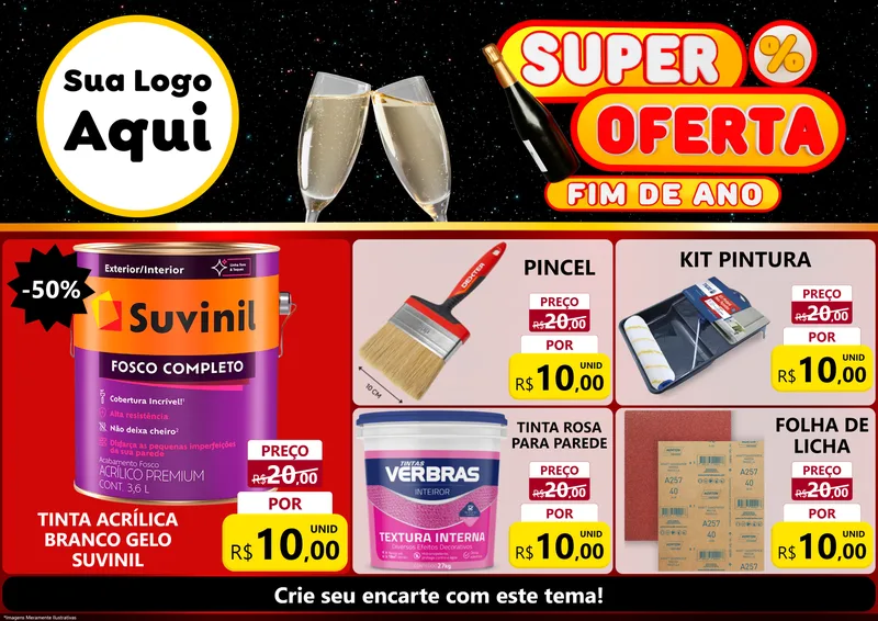Modelo de Encarte para Encarte A4 Horizontal com o tema Super Oferta Fim de Ano para Tintas e Ferramentas