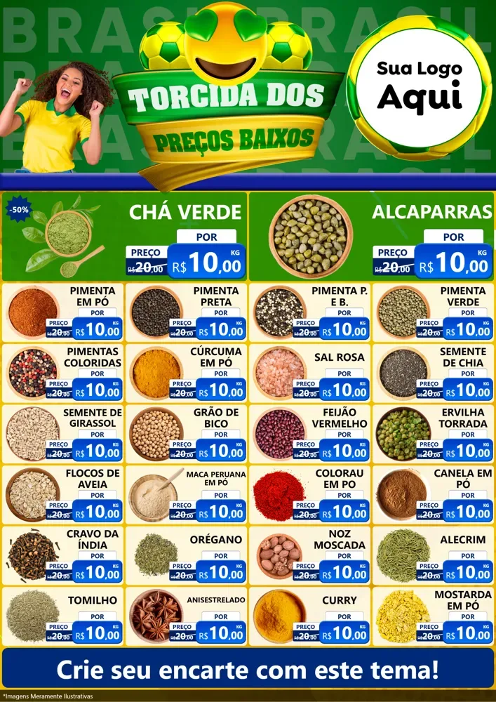 Modelo de Encarte para Encarte A4 Vertical com o tema Torcida dos Preços Baixos - Copa para Produtos Naturais