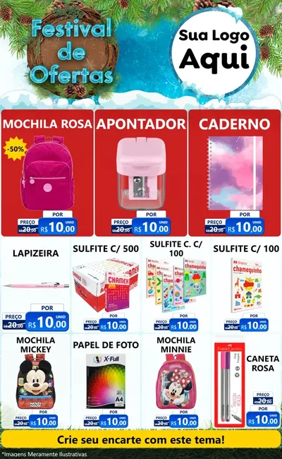 Modelo de Encarte para Encarte Grande com o tema Festival de Ofertas - Inverno para Papelaria