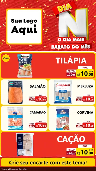 Modelo de TV para TV Vertical com o tema Dia N o Dia Mais Barato do Mês para Peixaria