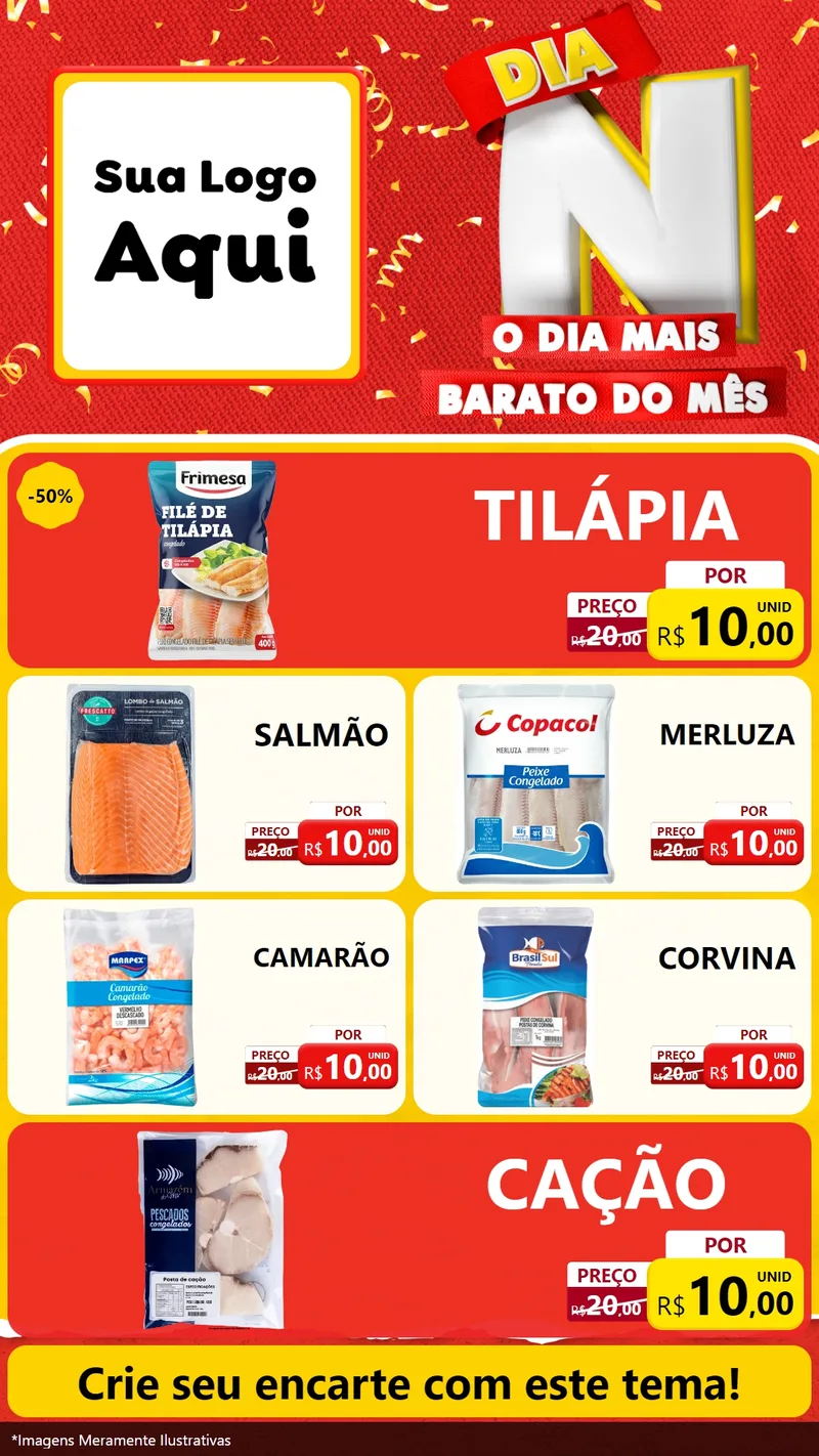 Modelo de TV para TV Vertical com o tema Dia N o Dia Mais Barato do Mês para Peixaria