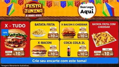 Modelo de TV para TV Horizontal com o tema Festa Junina de Grandes Ofertas para Hamburgueria