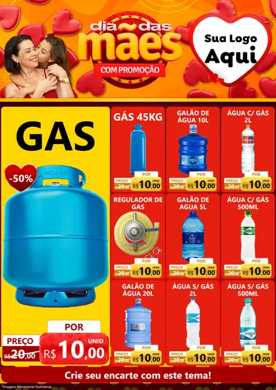 Modelo de Encarte para Encarte A4 Vertical com o tema Dia das Mães com Promoção para Água e gás