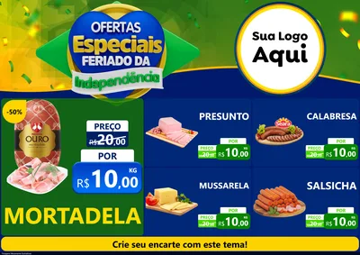 Modelo de Encarte para Encarte A4 Horizontal com o tema Ofertas Especiais Feriado da Independência para Frios e Laticínios
