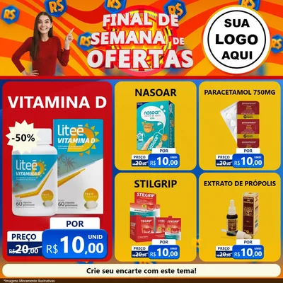 Modelo de Rede Social para Feed Facebook com o tema Final de Semana de Ofertas para Farmácia
