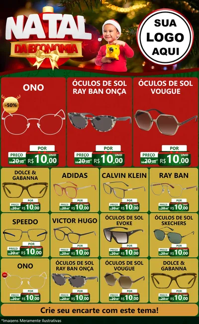 Modelo de Encarte para Encarte Grande com o tema Natal da Economia para Óticas