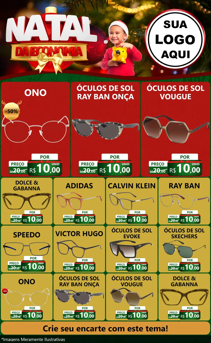 Modelo de Encarte para Encarte Grande com o tema Natal da Economia para Óticas