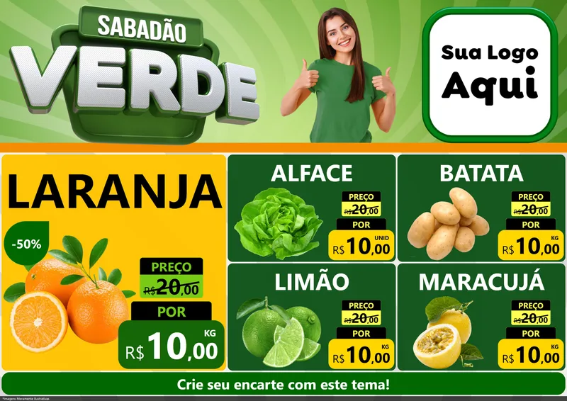Modelo de Encarte para Encarte A4 Horizontal com o tema Sabadão Verde para Hortifrúti