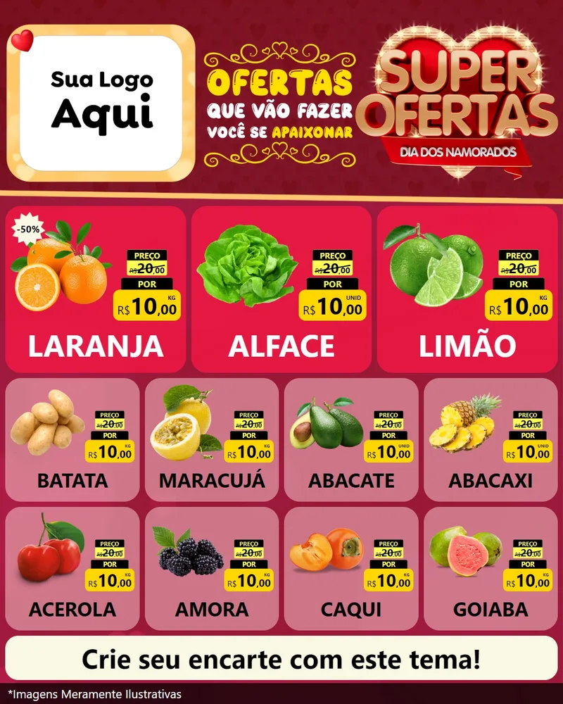 Modelo de Rede Social para Feed Instagram com o tema Dia dos Namorados para Hortifrúti