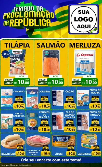 Modelo de Encarte para Encarte Grande com o tema Feriado da Proclamação da República para Peixaria