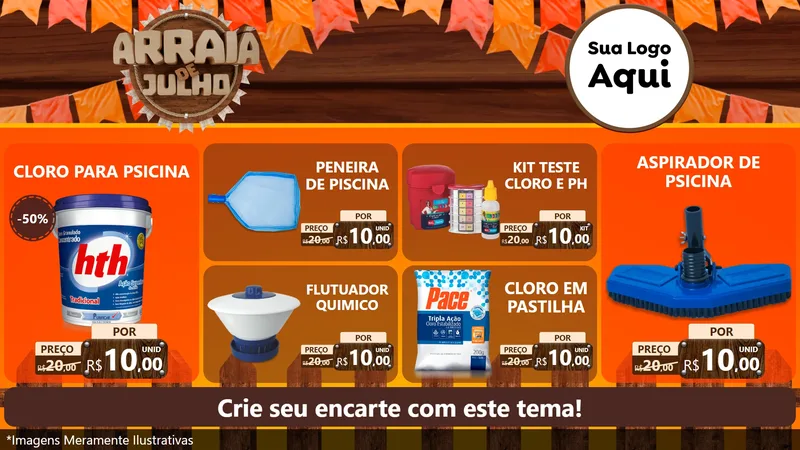 Modelo de TV para TV Horizontal com o tema Arraiá de Julho - Junina para Produtos para Piscina