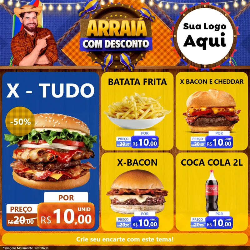 Modelo de Rede Social para Feed Facebook com o tema Arraiá Com Desconto para Hamburgueria