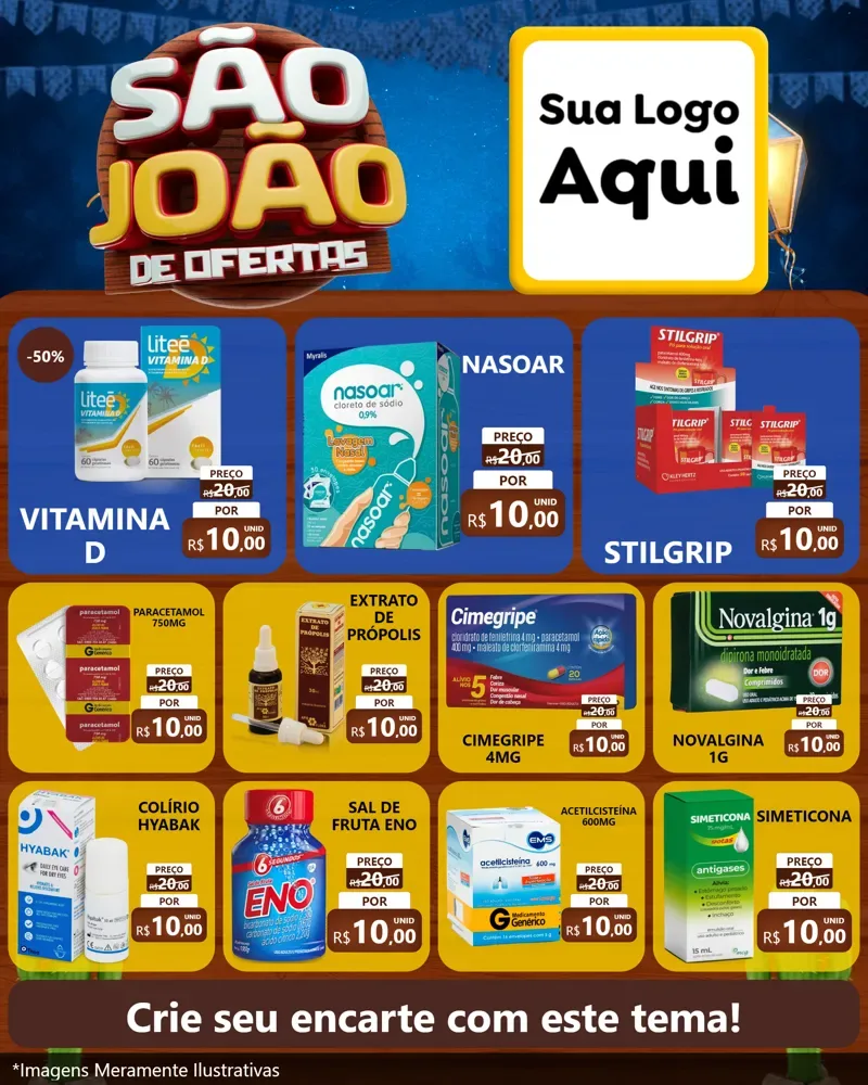 Modelo de Rede Social para Feed Instagram com o tema São João Ofertas Imbatíveis! - Junina para Farmácia