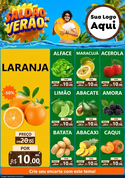 Modelo de Encarte para Encarte A4 Vertical com o tema Saldão de Verão para Hortifrúti