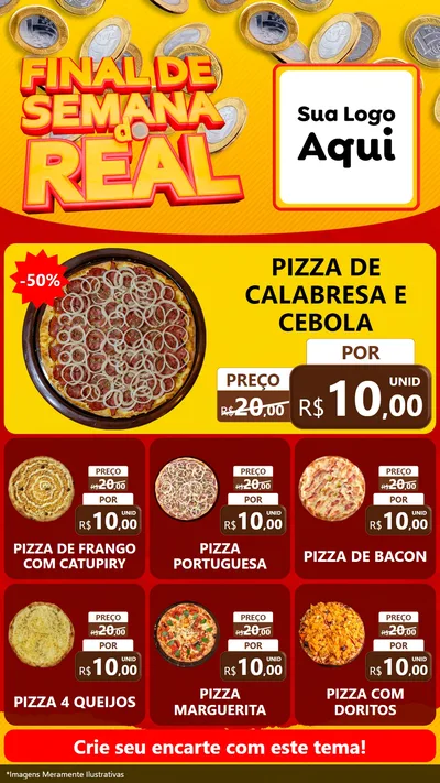 Modelo de Rede Social para Stories com o tema Final de Semana do Real para Pizzaria