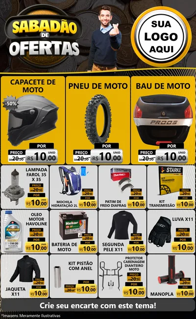 Modelo de Encarte para Encarte Grande com o tema Sabadão de Ofertas para Moto peças