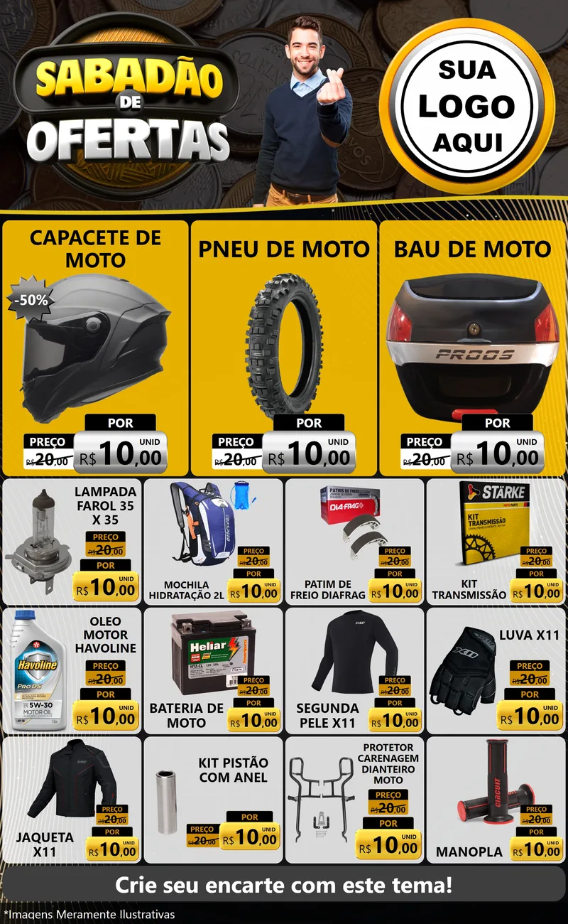 Modelo de Encarte para Encarte Grande com o tema Sabadão de Ofertas para Moto peças