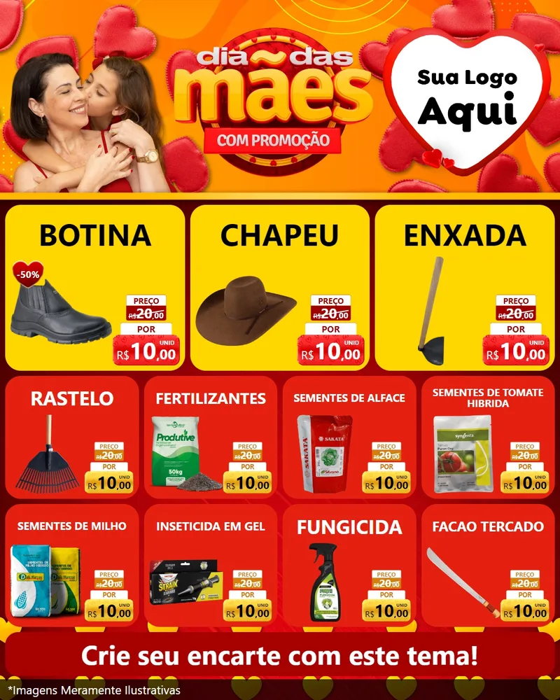 Modelo de Rede Social para Feed Instagram com o tema Dia das Mães com Promoção para Agropecuária
