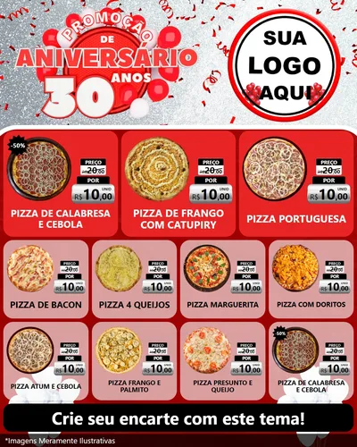 Modelo de Rede Social para Feed Instagram com o tema Promoção de Aniversário - 30 Anos para Pizzaria