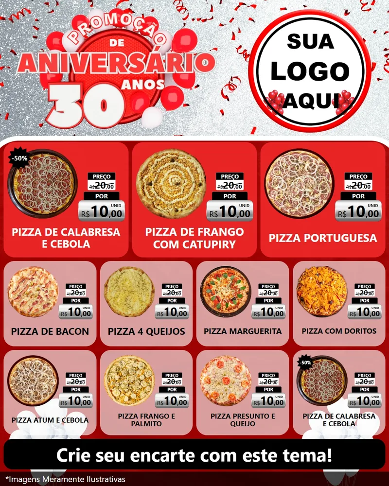 Modelo de Rede Social para Feed Instagram com o tema Promoção de Aniversário - 30 Anos para Pizzaria