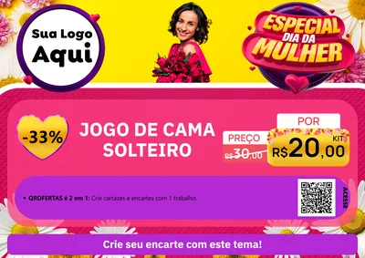 Modelo de Cartaz para Cartaz A4 Horizontal com o tema Especial Dia da Mulher para Cama, Mesa e Banho