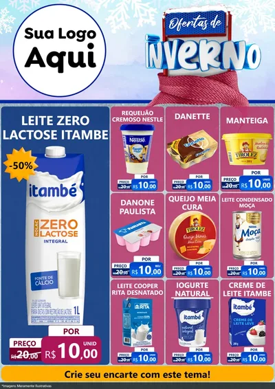 Modelo de Encarte para Encarte A4 Vertical com o tema Ofertas de Inverno para Frios e Laticínios