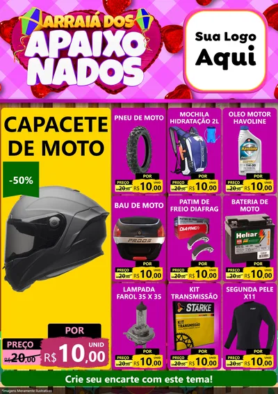Modelo de Encarte para Encarte A4 Vertical com o tema Arraiá dos Apaixonados para Moto peças