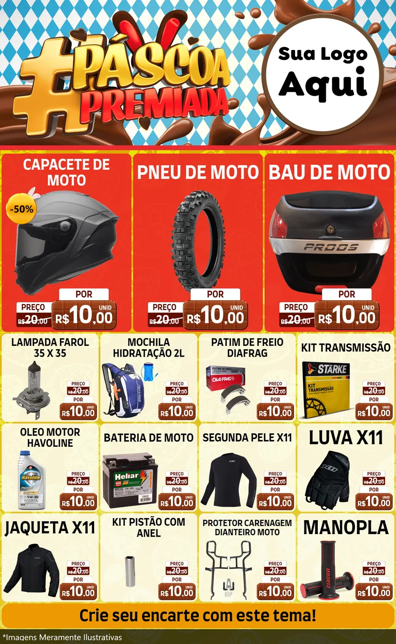 Modelo de Encarte para Encarte Grande com o tema Páscoa Premiada para Moto peças