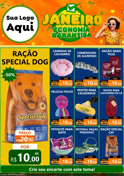 Modelo de Encarte para Encarte A4 Vertical com o tema Janeiro - Economia Garantida para Pet Shop
