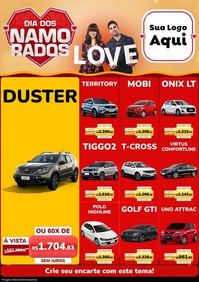Modelo de Encarte para Encarte A4 Vertical com o tema Dia dos Namorados para Concessionaria de Carros