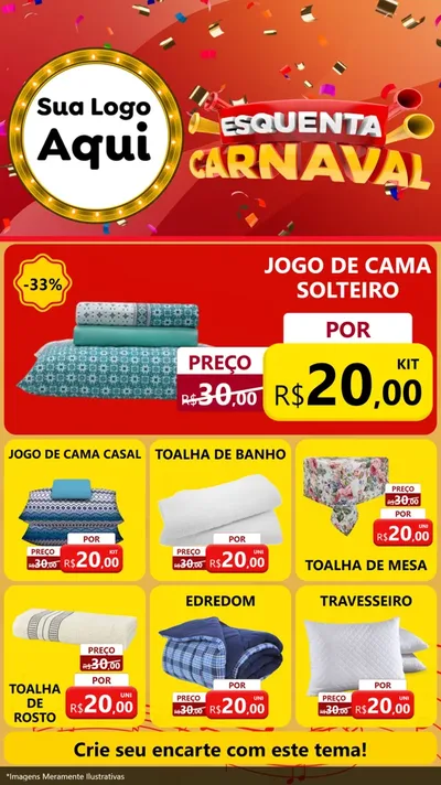 Modelo de Rede Social para Stories com o tema Esquenta Carnaval para Cama, Mesa e Banho