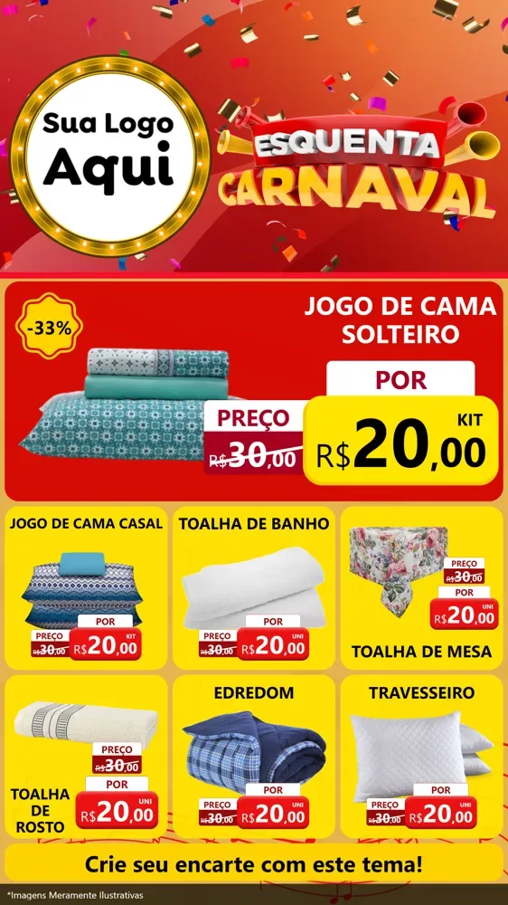 Modelo de Rede Social para Stories com o tema Esquenta Carnaval para Cama, Mesa e Banho