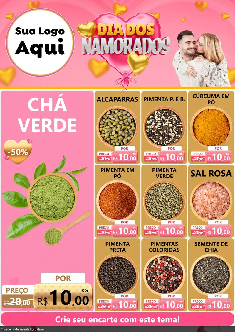 Modelo de Encarte para Encarte A4 Vertical com o tema Dia dos Namorados para Produtos Naturais