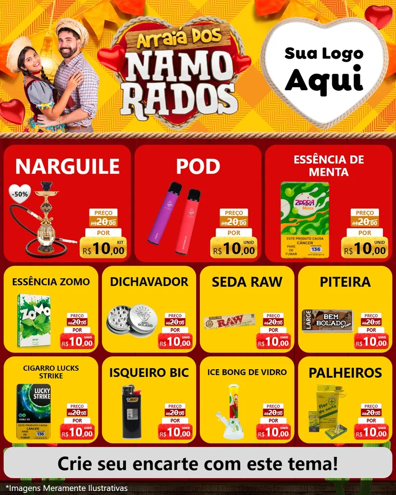 Modelo de Rede Social para Feed Instagram com o tema Arraiá dos Namorados para Tabacaria