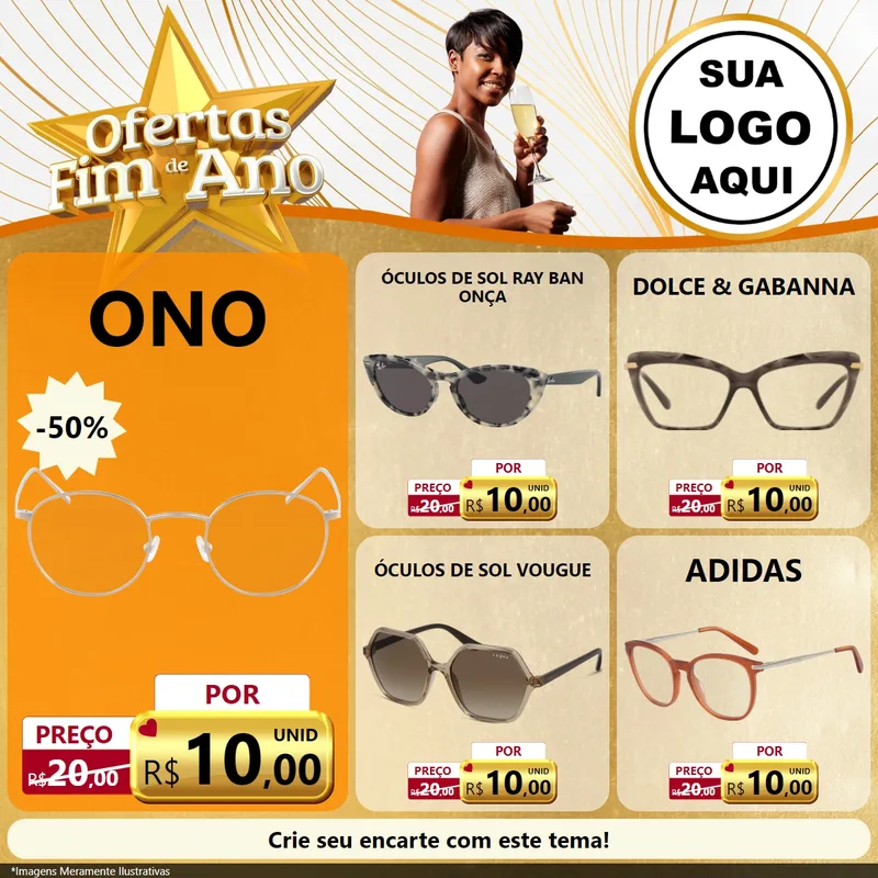 Modelo de Rede Social para Feed Facebook com o tema Ofertas Fim de Ano para Óticas
