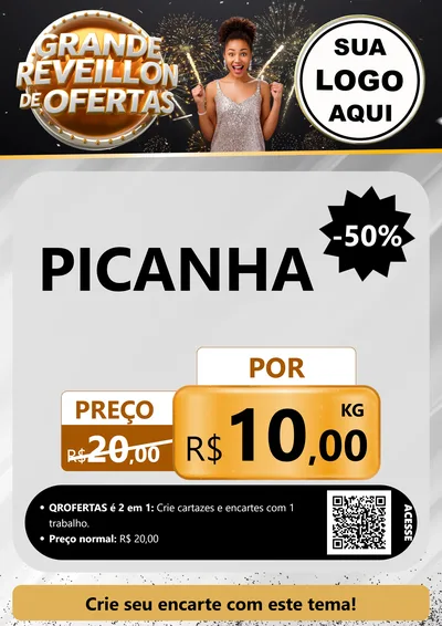 Modelo de Cartaz para Cartaz A4 Vertical com o tema Grande Réveillon de Ofertas para Açougue