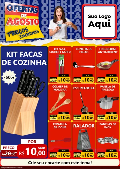 Modelo de Encarte para Encarte A4 Vertical com o tema Ofertas de Agosto - Preços Incríveis para Utilidades Domésticas