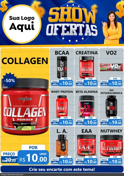 Modelo de Encarte para Encarte A4 Vertical com o tema Show de Ofertas para Suplementos alimentares