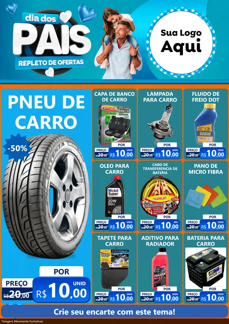 Modelo de Encarte para Encarte A4 Vertical com o tema Dia Dos Pais Repleto de Ofertas para Auto peças