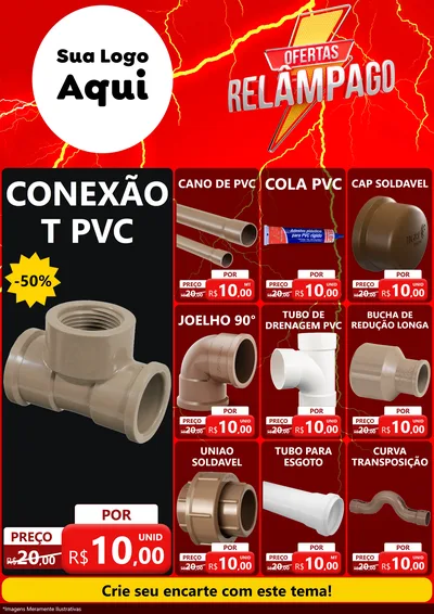 Modelo de Encarte para Encarte A4 Vertical com o tema Ofertas Relâmpago para Tubos e conexões