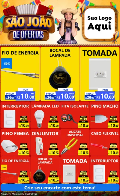 Modelo de Encarte para Encarte Grande com o tema São João de Ofertas para Materiais Elétricos