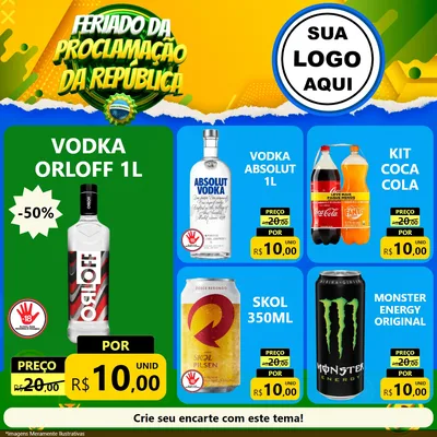 Modelo de Rede Social para Feed Facebook com o tema Feriado da Proclamação da República para Distribuidora de bebidas