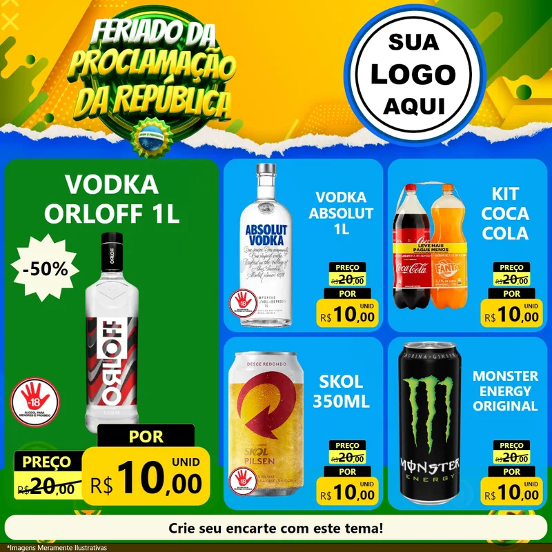 Modelo de Rede Social para Feed Facebook com o tema Feriado da Proclamação da República para Distribuidora de bebidas