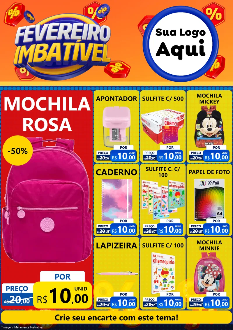 Modelo de Encarte para Encarte A4 Vertical com o tema Fevereiro Imbatível para Papelaria